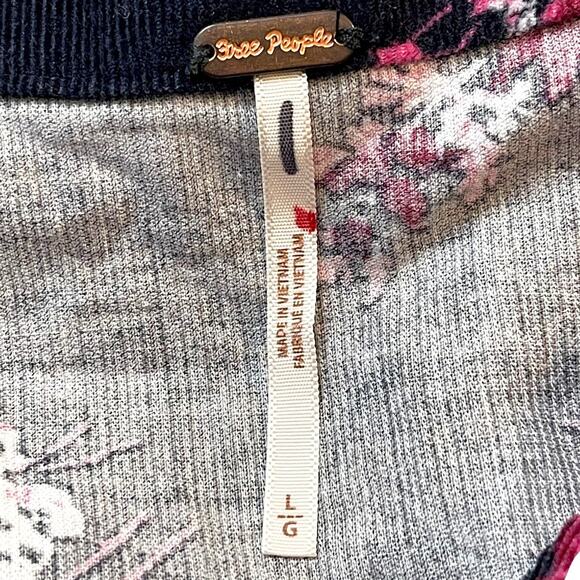 Free People Harper Floral Mini Dress Black Pink Rose Print Tiered Sz Large NWT - Picture 5 of 8